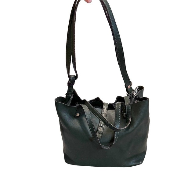 GLORIA ORTIZ GREEN LEATHER CONVERTIBLE SHOULDER HAND BAG LARGE SIZE - Picture 2 of 15